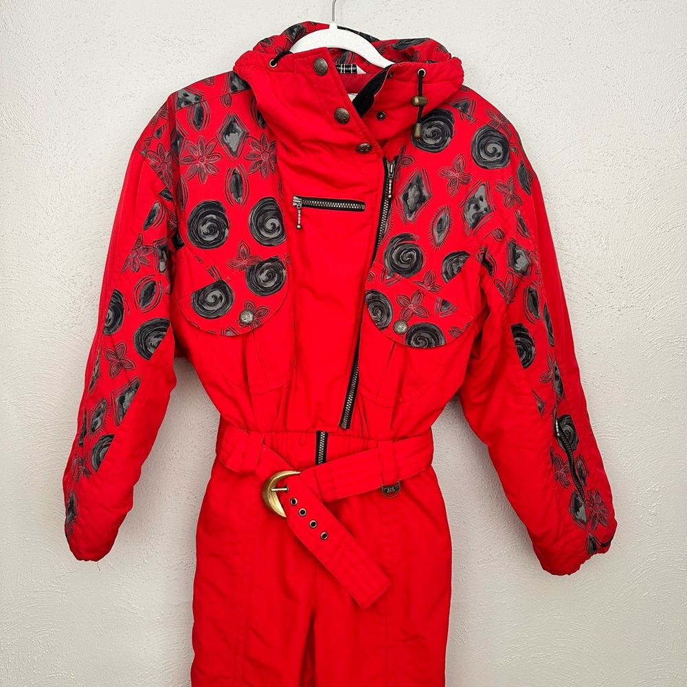 Vintage NILS Red Patterned Snowboard Ski Jumpsuit